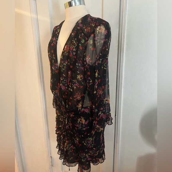 Veronica Beard Silk Black Floral V Neck Dress 14 - Picture 3 of 8